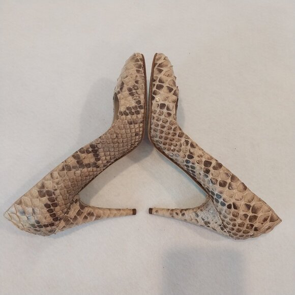 Michael Kors Cairo Genuine Python Skin Pumps Womens 8 Beige Nude Heels Snakeskin - Picture 9 of 11